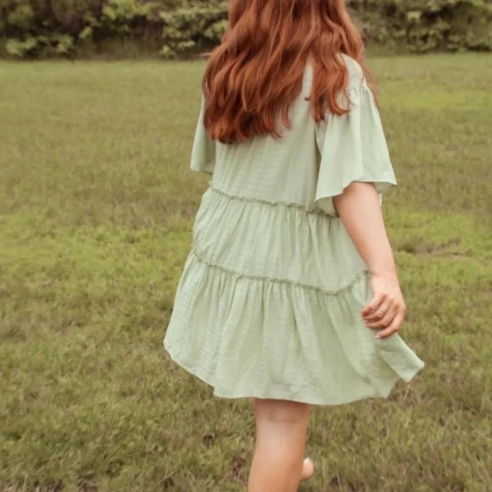 Talulah Womens Mint Green Tiered‎ Dress Medium Crinkle Easy Flowy Spring Summer